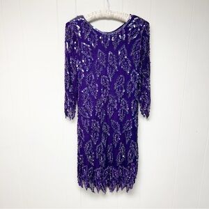 VTG MARINA Vibrant Purple Long Sleeve Beaded Dress Small